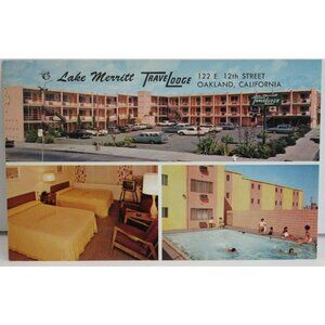 Vintage 1960s Lake Merritt Travelodge‎ Postcard Oakland California